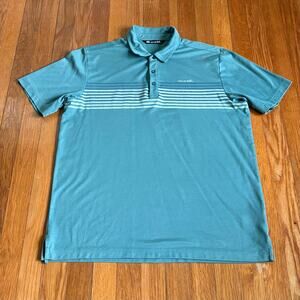 Travis Mathew Men’s Polo Shirt Teal Stripe Golf Casual Size L